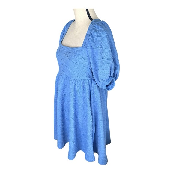 Free People Violet Mini Dress December Sky Blue Puff Sleeve Bow Back‎ Size Small - Picture 4 of 16